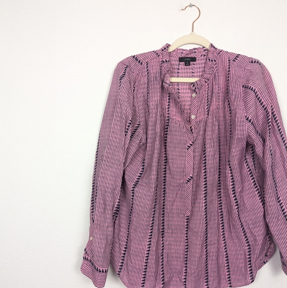 J. Crew Pink Ruffled Neck Pin Tuck Popover Blouse Size M - Picture 3 of 9